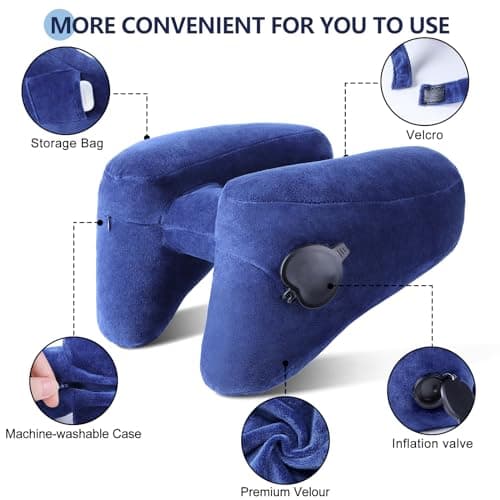 Sunany Neck Pillow for Travel Inflatable Airplane Pillow Comfortably Supports Head, Neck and Chin, Inflatable Travel Pillow with Soft Velour Cover and Portable Drawstring Bag (Blue) - Thumbnail 3