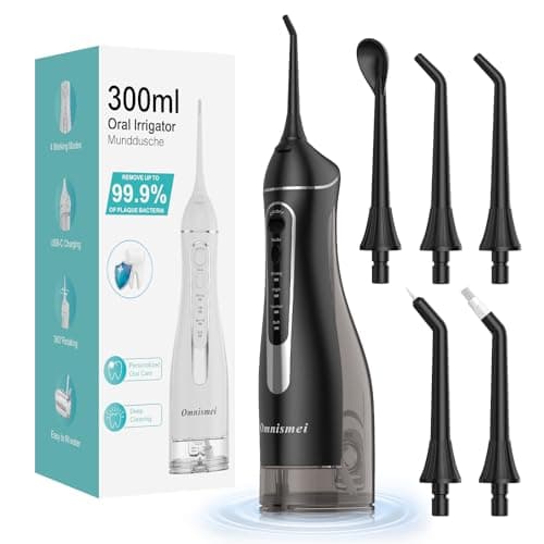 Water Dental Flossers for Teeth, 300ML Cordless Portable Electric Water Flosser, 4 Modes Oral Irrigator, Waterproof Rechargeable Water Floss for Deep Cleaning, Plaque Remover,Braces Home Travel Use - Image 1