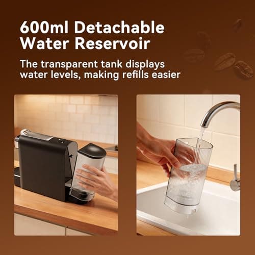 PURHUGO CHEF Mini Espresso Capsule Machine-One Cup Coffee Machine Single Serve Coffee Maker,Perfect for Small Space,20.29oz Removable Tank,Black - Thumbnail 4