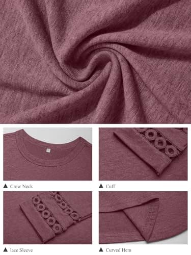GKBK Womens Long Sleeve Tops Business Dressy Casual Blouses Crewneck Loose Fit Lightweight T Shirts Cute Work Tee Ladies Tunic 2025 Fall Winter Fashion Clothes Trendy Outfits Wine Red S - Thumbnail 4