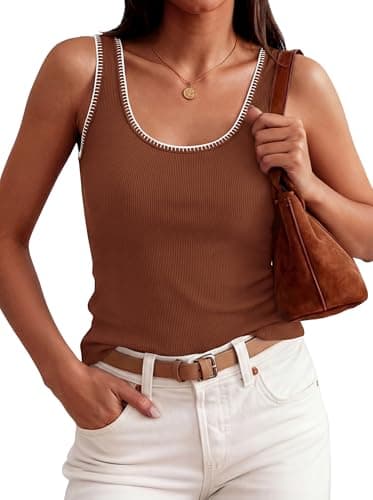 BTFBM Womens Square Neck Tank Tops 2026 Sleeveless Ribbed Knit Shirts Summer Casual Sweater Vest Cute Going Out Top(Brick Red, X-Small) - Thumbnail 2