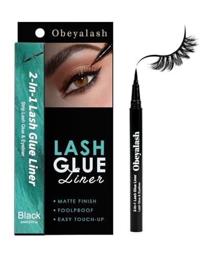 Obeyalash Lash Glue for Strip Lashes,2-in-1 Black Eyelash Glue Pen and Eyeliner,3S Fast Drying-Quick, Smudgeproof, 48H Waterproof Long Lasting Strong Hold, Black Eyeliner Pen (2ml/0.07fl.Oz) - Image 1