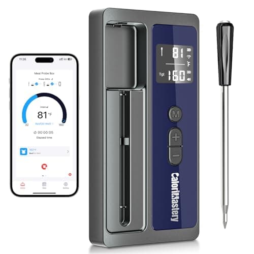 Wireless Meat Thermometer: 500FT Bluetooth Smart Meat Thermometer for Cooking and Grilling, CaloriMastery Digital Food Thermometer with Ultra-Thin Probe for Oven Safe, Kitchen, Smoker, BBQ - Image 1