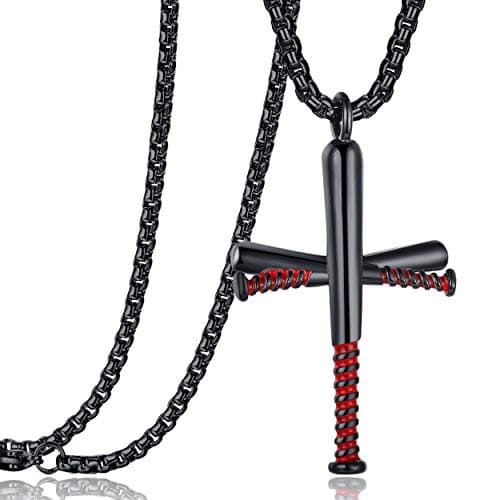 Rehoboth Baseball Bat Stainless Steel Cross Pendant Necklace for Men Women With 24 Inch Black Chain - Image 1