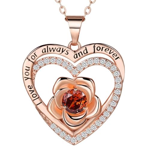 JIACHARMED Jewelry for Women Wife Infinity Rose Heart Birthstone I Love You Necklace Anniversary Women Necklaces for Her Wife Birthday Gift Ideas, Birthday Present for Girlfriend Mom Daughter,Jan - Image 1