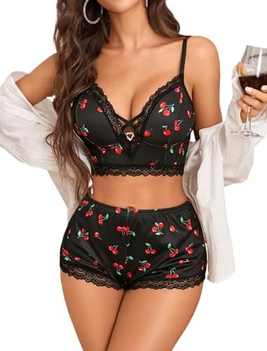 Avidlove Women's Pajama Sets for Women 2 Piece Shorts Cute Pj Sets Woman Sleep Shorts Red Cherries M - Image 1