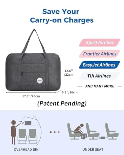 For Spirit Airlines Personal Item Bag 18x14x8 Travel Duffel Bag Underseat Foldable Carry-on Luggage for Women (B- Denim Grey) - Thumbnail 3