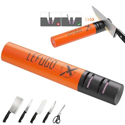 LEFUGO Electric Knife Sharpener, 3 Speed Max 7000RPM Handheld Sharpener for Kitchen Knives, Electric Knife Sharpening Tool of Portable Cordless Rechargeable 2000mAh (Orange) - Image 1