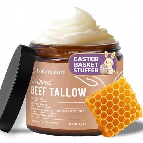 Body Restore Grass Fed Whipped Beef Tallow Balm for Face & Body – Manuka Honey, Jojoba Oil, Cocoa Butter – Deep Moisture for Dry, Cracked Skin – Non-Greasy, Fast Absorbing – Made in USA – Unscented - Image 1