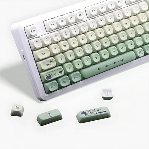 AKepopery PBT Keycaps Smart Cube Theme Custom Keyboard Key caps 60 75 100%, 5 Side Dye Sublimation, 132 Keys Set for Cherry Gateron MX Switches, Gradient Green