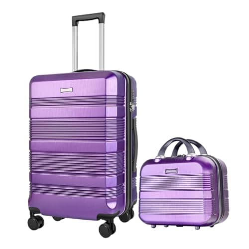 GigabitBest 2-Piece Carry On Luggage Set, 14-Inch Makeup Case & 20-Inch Suitcase, PC+ABS Hardshell, TSA Lock, Detachable 360° Spinner Wheels, Lightweight Travel Suitcase for Short Trips(Purple) - Image 1