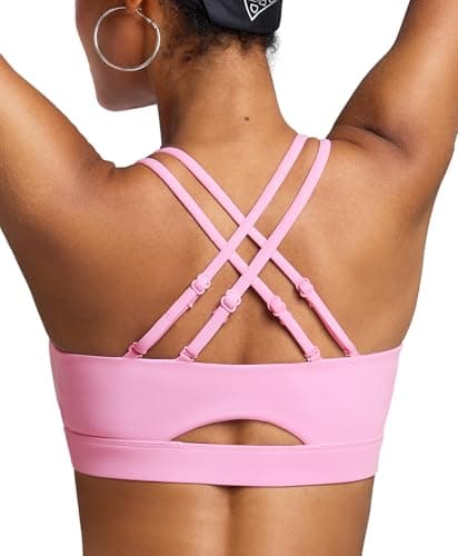 BRXL Pink Sports Bra Low Impact Adjustable Spaghetti Straps Padded Push Up Cut Out Athletic Bra with Padding Sewn in - Image 1