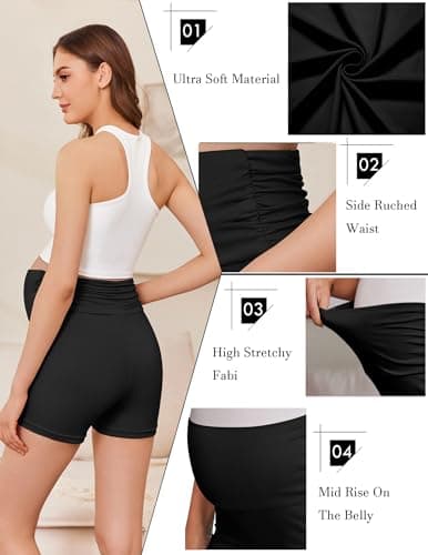 Ekouaer 3 Pack Women's Maternity Shorts Stretchy Workout Pregnancy Shorts Comfy Lounge Pajama Sleepwear Black/Black/Black XXL - Thumbnail 4