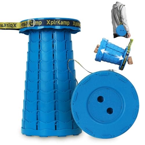 XplrKamp Folding Collapsible Stool, Upgraded Lightweight Portable Seat for Adults, Telescoping Foldable Stools with Load Capacity 400lbs for Camping, Hiking, Fishing, Outdoor/Indoor (Blue, 1-Pack) - Image 1