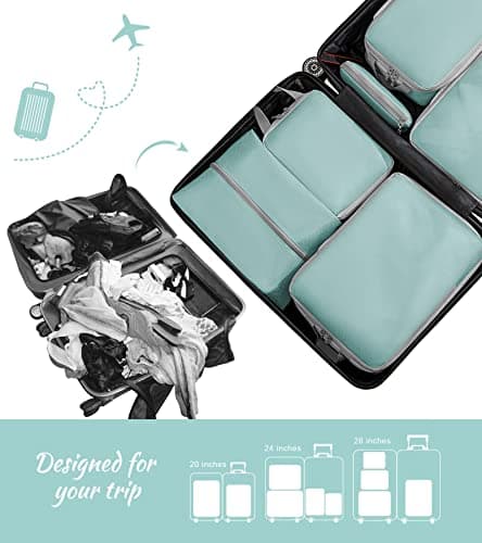 WOOMADA Compression Packing Cubes for Suitcases Travel Essentials 8 Set Expandable Travel Bags Organizer for Luggage(turquoise) - Thumbnail 4