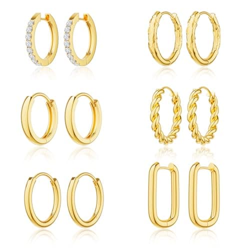 Moodear 6 Pairs Gold Hoop Earrings Set for Women 14K Gold Plated Hypoallergenic Huggie Hoop Earrings Trendy Small Earrings Jewelry Gifts - Image 1
