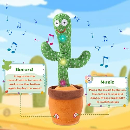LLUKEME Talking Cactus Toy for Babies 6+ Months & Toddlers - Dancing Singing Repeating Cactus Toy with 10 Songs & Lights, Interactive Plush Gift for Kids Age 1 2 3 4 5 6, Easter Gifts for Kids - Thumbnail 2