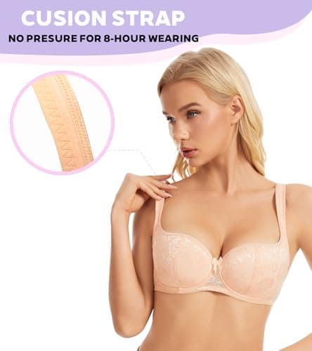 Oscrenia Balconette Bra for Women Demi Balcony Bras Underwire Push Up Half Cup(Beige Plain,36D) - Thumbnail 4
