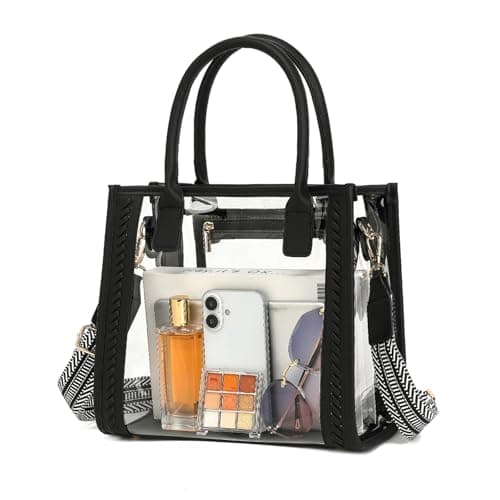 FAIME Clear Tote Bag Stadium Approved, Clear Crossbody Purse Transparent Woven Handbag for Concert, Beach & Stadium event (Black) - Image 1