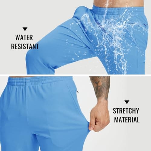 M MAELREG Fleece Lined Joggers Men with Pockets Athletic Workout Golf Pants Winter Casual Trousers Mens Sweatpants Sky Blue - Thumbnail 5
