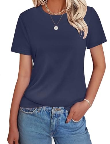 GKBK Womens Short Sleeve Cotton Shirts Crewneck Casual Summer Tops Cute Basic Tee Tshirt Spring Outfits 2026 Trendy Navy Blue - Image 1