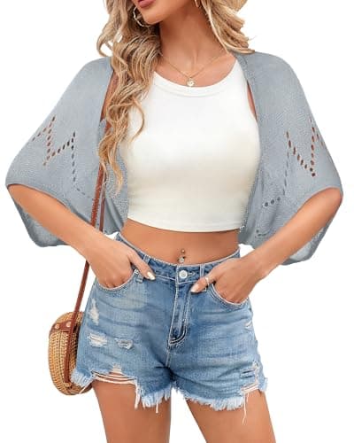 BB&KK Women's 3/4 Sleeve Summer Lightweight Cardigans Bolero Shrug Open Front Casual 2026 Trendy Cropped Sweaters Cover Ups Gray M - Image 1