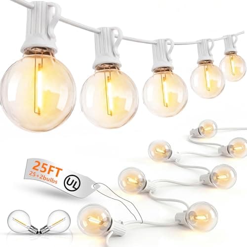25Ft LED Outdoor String Lights, G40 Globe Patio String Lights Waterproof with 27 Shatterproof Bulbs, Hanging Outdoor Lights for Backyard Garden Bistro Wedding Party Christmas Decorations, White - Image 1