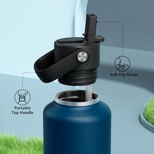 POWCAN 24 oz Water Bottle Insulated: BPA-Free, Leakproof Lid with Straw, Lightweight, Flex Cap, Stainless Steel Insulated Flask for Office, Men, Gym, Commute, Worker, Walking, Cycling (Indigo Blue) - Thumbnail 4