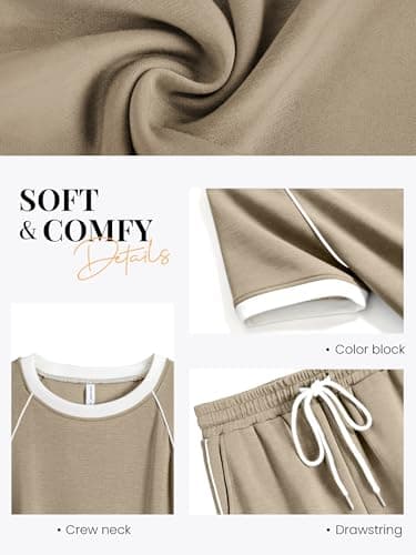Casly Lamiit Womens 2 Piece Outfits Casual Lounge Sets Summer Short Sleeve Pulllovers Shorts Set Color Block Travel Airport Clothing Camel S - Thumbnail 4