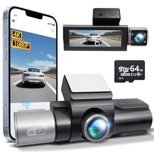 dashcam, 3 Channel WiFi 360° All Sides Dash Cam, IR Night Vision, 4K+1080P*3 Front Rear Inside Dashcams, Voice Control, GPS, 24 Hours Buffered Parking Mode Dash Camera, Support 512GB Max F7 - Image 1