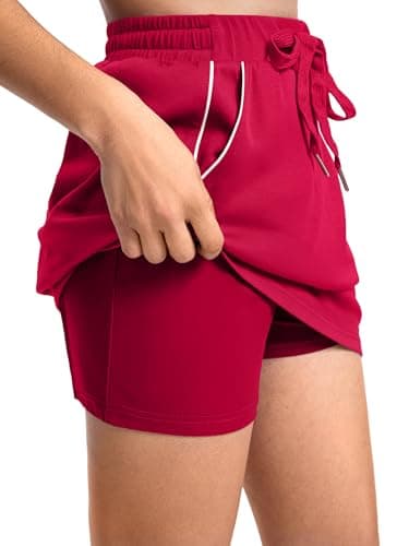Casly Lamiit 2 Piece Skort Set for Women Casual Summer Tennis Set Short Skirt Dress with Shorts Country Concert Lounge Wear Striped Outfits Red S - Thumbnail 5