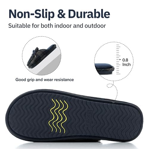 GOEWY Men's Loafers Slippers Memory Foam Warm Slip On Non-Slip Indoor Outdoor Fuzzy House Shoes with Tie Gifts for Men Him Dad - Thumbnail 4