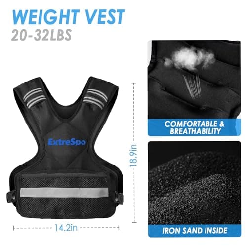 ExtreSpo Adjustable Weighted Vest for Women and Men, 20-32lb Weight Vest with 6 Ironsand Weights, Body Weight Vest Exercise Set with Reflective Strip for Strength Training and Workout - Thumbnail 3