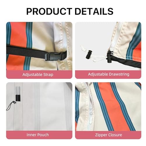 DEER LAND Patio Umbrella Cover, Waterproof Outdoor Umbrella Cover, PU-Coated Polyester Parasol Umbrella Cover with Zipper, Adjustable Strap and a Support Pole, UPF 50+ Windproof Design - Thumbnail 3