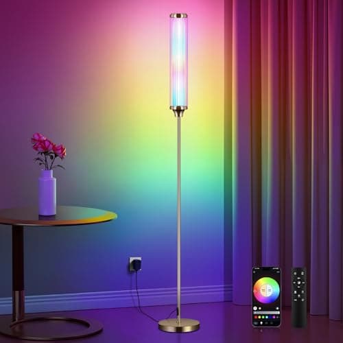 FRIDEKO HOME Floor Lamp, Smart RGBCW LED Color Changing Ambient Lighting for Living Room & Gaming Decor, Standing Lamp with App & Remote Control, Tall Corner Lamp for Bedroom, 12W 1500LM, Gold - Image 1
