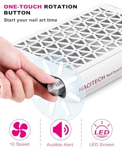 HACITECH Nail Dust Collector | 1600PA Strong Suction, 10-Level Adjustable Speed, 30 Filter Paper Included | Salon & Home Dust Collector Nail Tech - Thumbnail 4