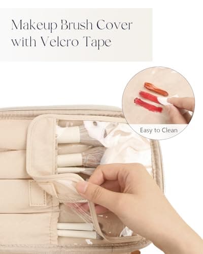 Prite Makeup Bag, Large Capacity Portable Travel Cosmetic Bag, Waterproof Makeup Organizer for Women with Handle and Divider (001 Checkered Pink) - Thumbnail 3