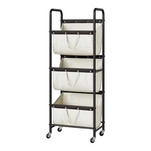 GRANNY SAYS 3 Tie Laundry Sorter, Laundry Basket with Wheels, Laundry Room Organization and Storage, 3 Section Rolling Laundry Cart for Dorm, Bathroom, Bedroom, Closet, Beige - Image 1