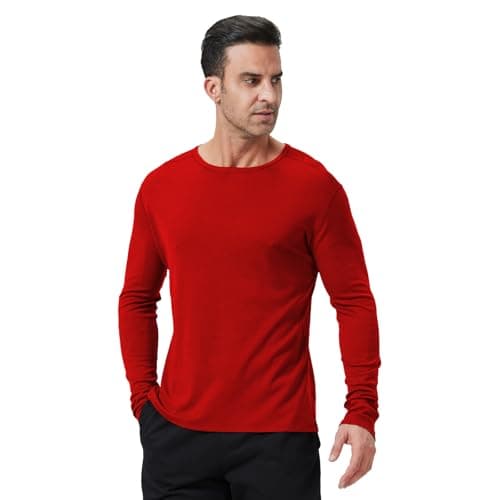 Outdoor Men's Merino Wool Quick-Drying Hiking Warm Long-Sleeved Underwear Sports ski Base top 250g Red M - Image 1