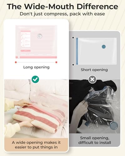 BAGSMART Vacuum Bags for Travel with Rechargeable Air Pump, Portable Space Saver Bags for Travel & Home, Vacuum Compression Seal Bag for Clothing, Blanket, 12 Pack Pink - Thumbnail 5