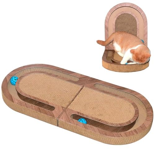 Cat Scratcher, 26 Inch Cat Scratching Post, Foldable L Shape Cat Scratch Pad with Ball Toy, Interactive Cat Toys for Indoor Cats - Image 1