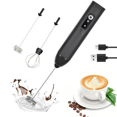 Milk Frother Handheld Rechargeable Electric Frother Wand Coffee Foam Maker with 2 Stainless Stee Whisks & 3 Speeds,Drink Mixer Handheld for for Latte, Cappuccino, Hot Chocolate, Matcha, Egg (Black)