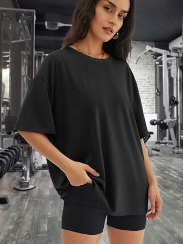 Dhigali 3 Pack Workout Oversized Tshirts for Women Crew Neck Gym Casual Basics Womens Clothing Plain Baggy T Shirts - Thumbnail 3