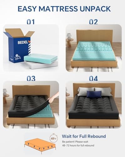 BEDELITE Dual Layer 4 Inch Queen Size Memory Foam Mattress Topper, 2 Inch Soft Pillow Top Mattress Pad Cover and 2 Inch Gel Memory Foam for Pressure Relief, 2-in-1 Design for Comfort & Support (Black) - Thumbnail 6