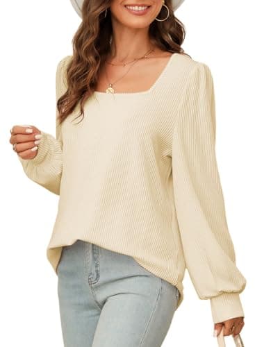 Dokotoo Sweatshirt for Women Long Sleeve Knit Shirts Color Block Tunic Blouses Casual Sweatshirts Womens Fall Fashion 2024 Apricot X-Large - Image 1