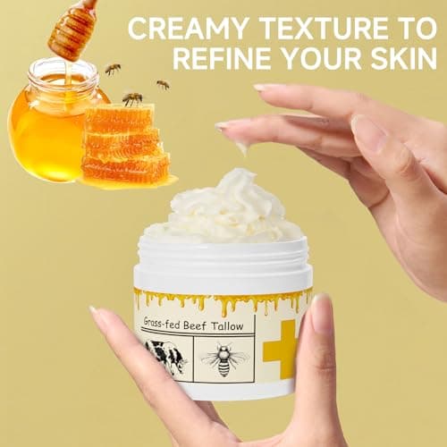 mkzea Beef Tallow for Skin, Beef Tallow, Tallow and Honey Cream, Grass Fed Beef Tallow, Whipped Beef Tallow for Face Moisturizer for All Purpose with Raw Honey Tallow Balm, 2 packs - Thumbnail 5