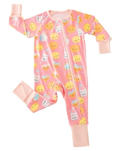 aqpa Pajamas for Baby Boys & Girls, 92% Viscose From Bamboo and 8% Spandex, Preemie & Newborn Sleepers, 2-Way Zipper PJs(Pink cookies 3-6M) - Image 1