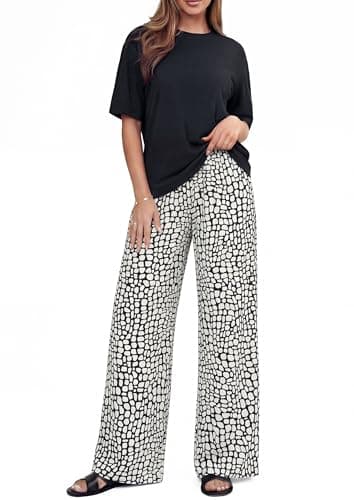 PRETTYGARDEN 2 Piece Sets for Women Dressy Tropical Vacation Outfits Beach Summer Leopard Print Lounge Pants Sets Fashion Clothing Airport Travel Outfits Resort Wear 2026 (Black Stone,XL) - Image 1