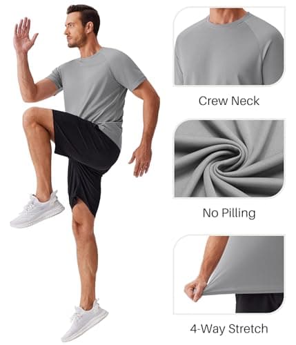 PINSPARK 5 Pack Gym Workout Shirts Men Moisture Wicking T Shirts for Man Plain Summer Mesh T-Shirt Crew Neck Tees Shirt - Thumbnail 4