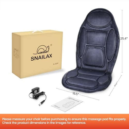 Snailax Vibration Back Massager with Heat, Massage Seat Cushion with 6 Vibrating Motors and 2 Heat Levels, Massage Chair Pad for Home Office use, Gifts for Him Her - Thumbnail 6